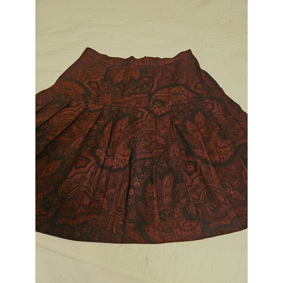 Vintage Ellen Figg Skirt With A Back Zipper Size 14 Brown Paisley Print Pleated - Picture 1 of 8